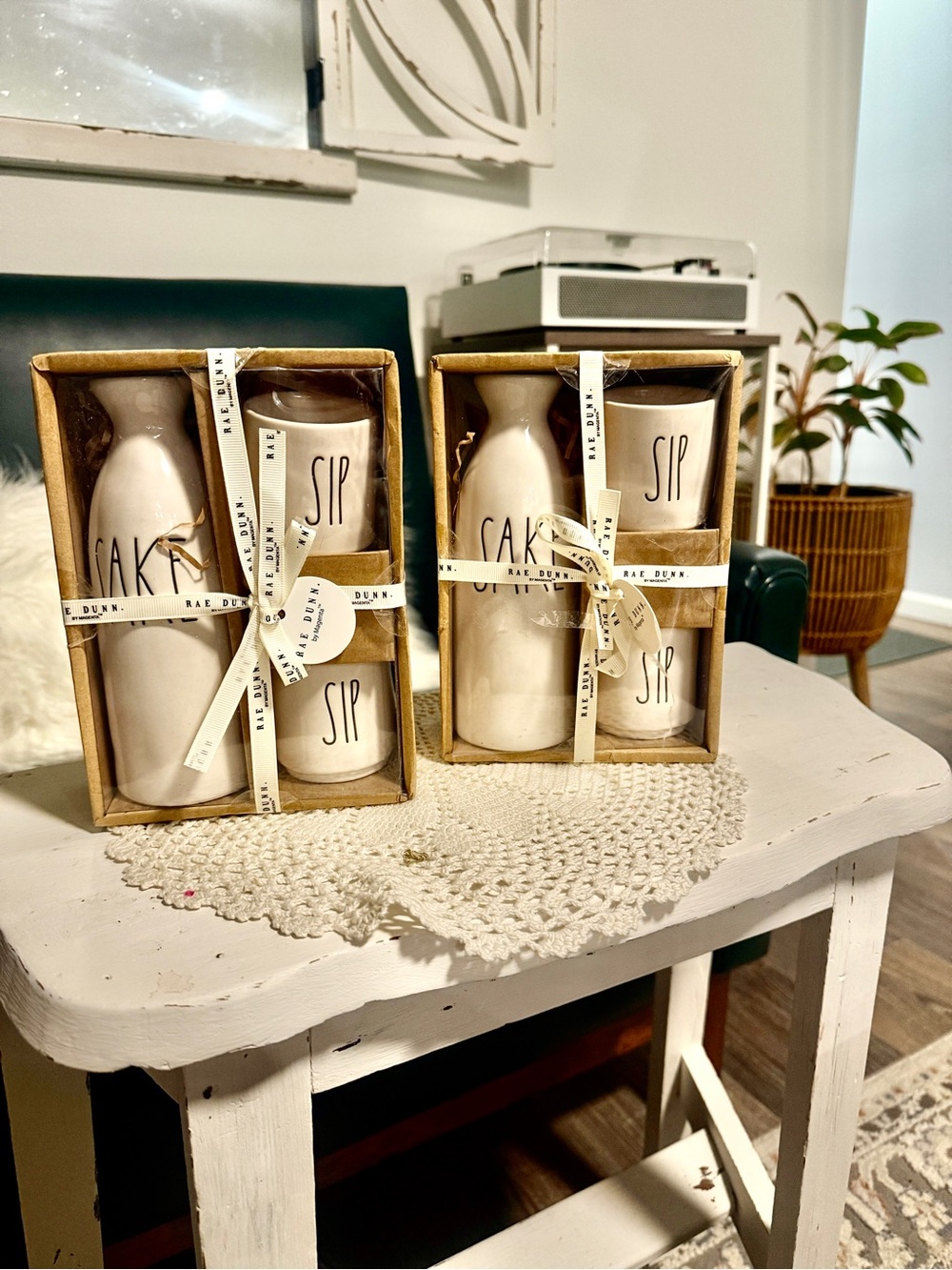 Rae Dunn Cream Ceramic 'Sake' & 'Sip' Gift Sets - Set of 2